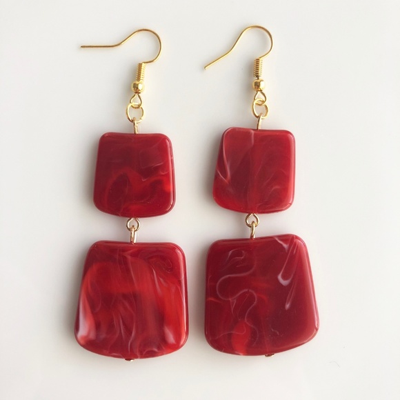 Jewelry - NEW "Temple" Acrylic Square Earrings (red)